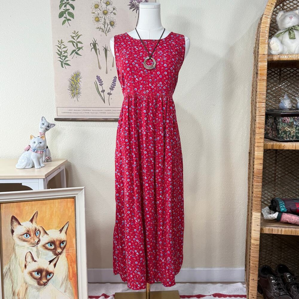 Vtg 90s Floral Tie Back Midi Dress Cottage Coastal Cowgirl Farmers Daughter S